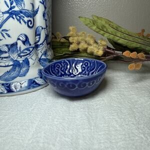 Vintage Blue White Stoneware Pinch Bowl Scandinavian Style Unmarked